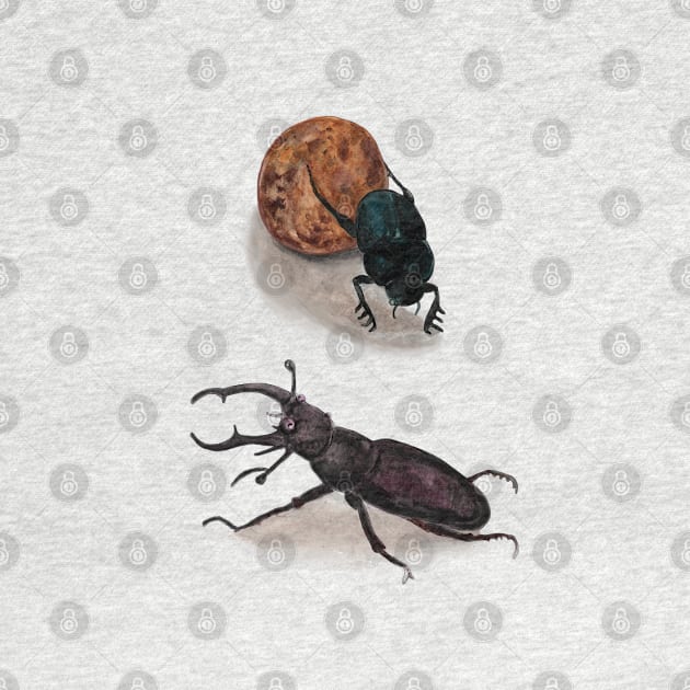 Stag beetle & Sacred scarab by Julia Doria Illustration